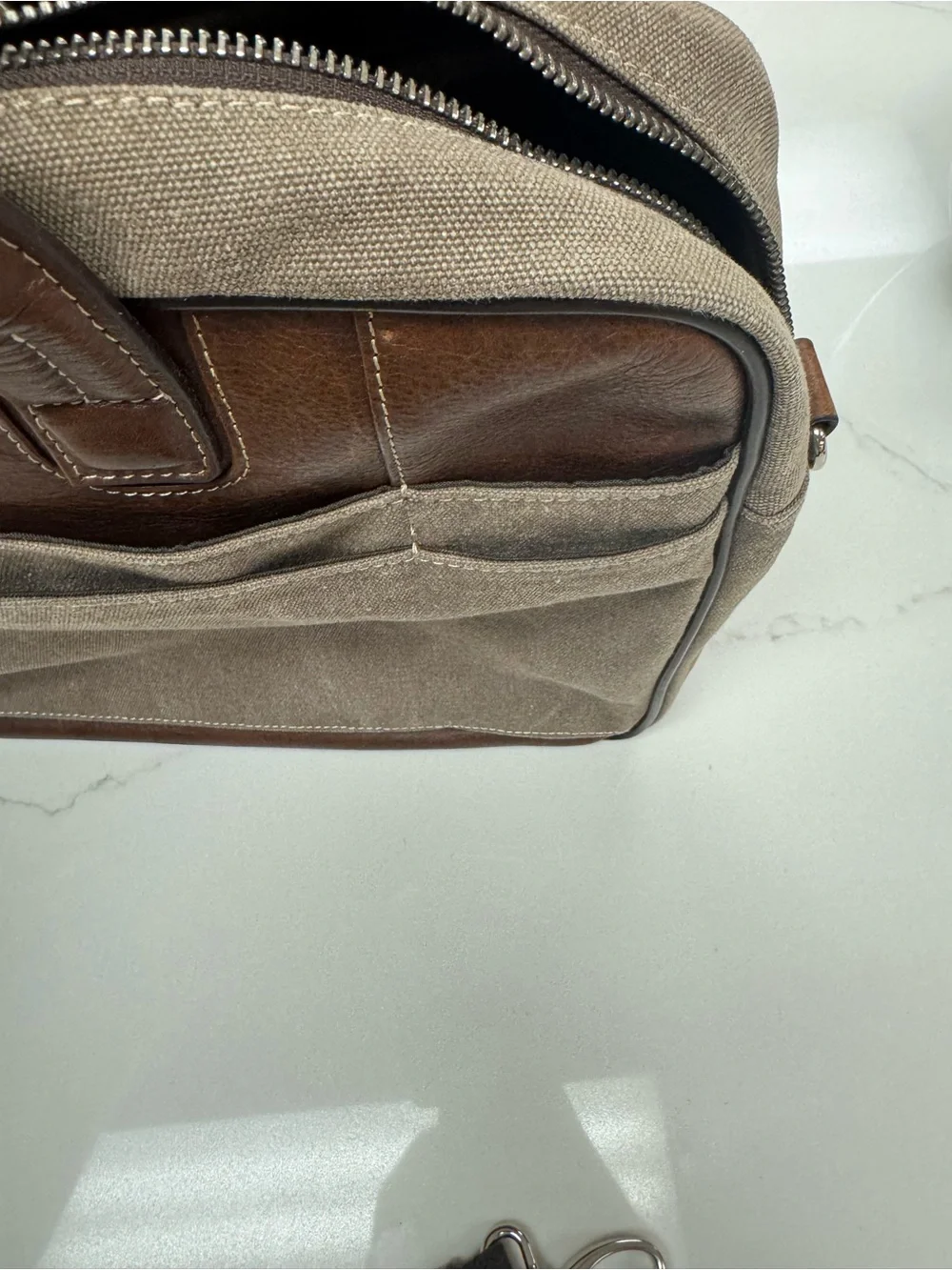 Bosca Taupe Canvas Briefcase with Brown Leather Trim